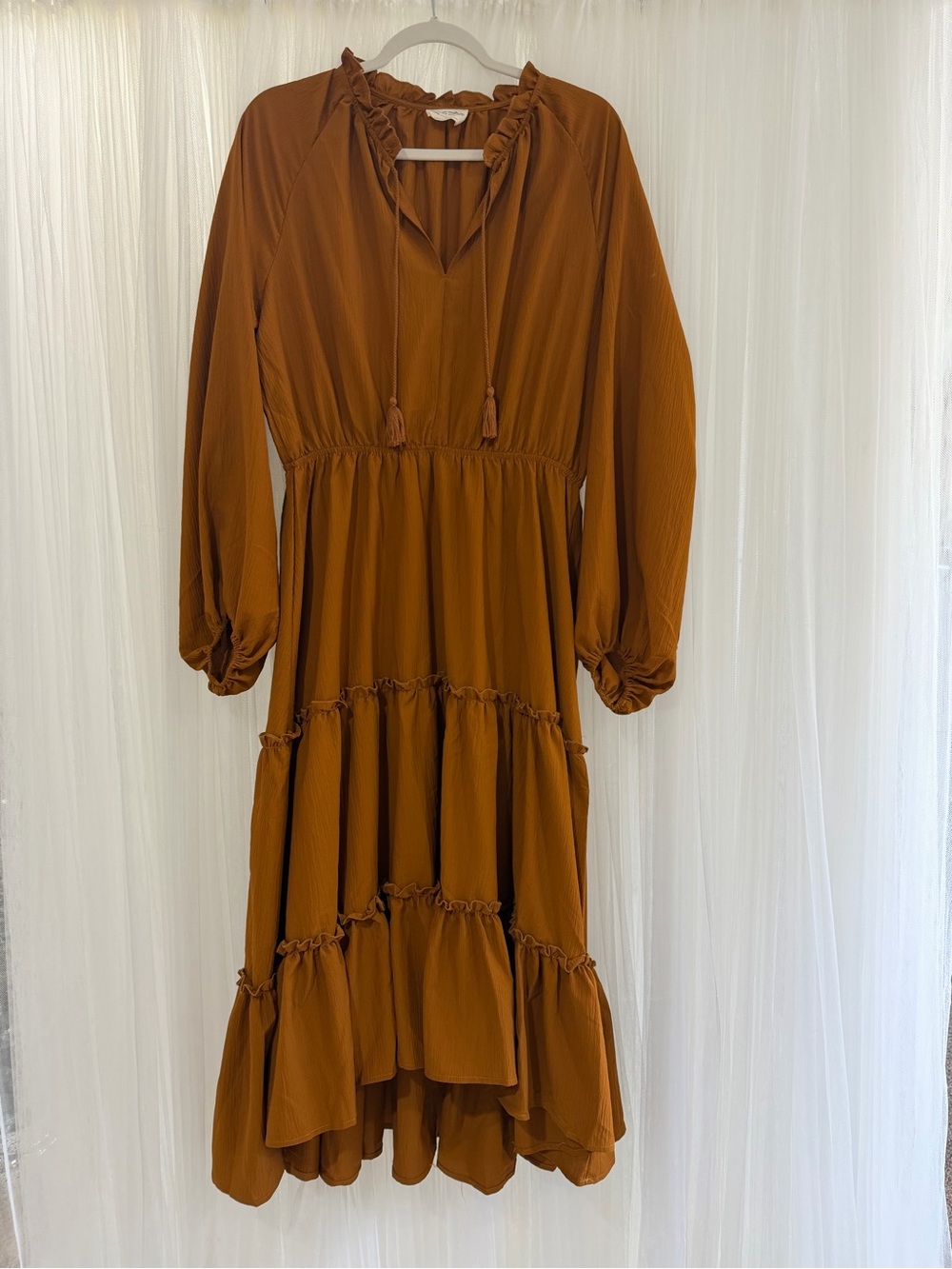 Mia Joy Rust Brown Ruffled Neck Maxi Dress